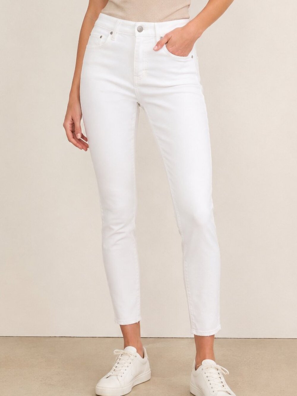 Everlane Quiet Luxury High Rise Skinny White Stretch Denim Ankle Jeans NWT 30